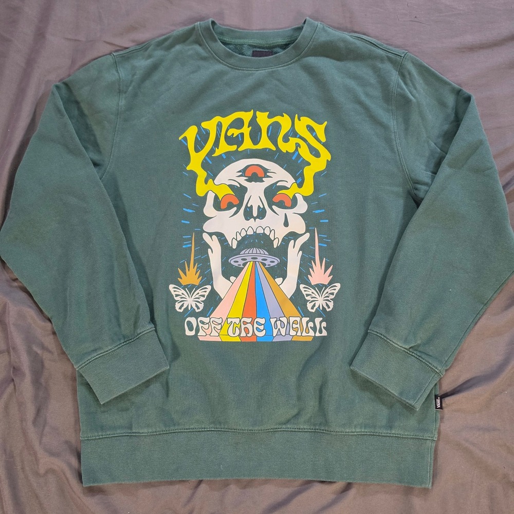 Vans Green Graphic Skull Crewneck Sweatshirt with Multicolor Print